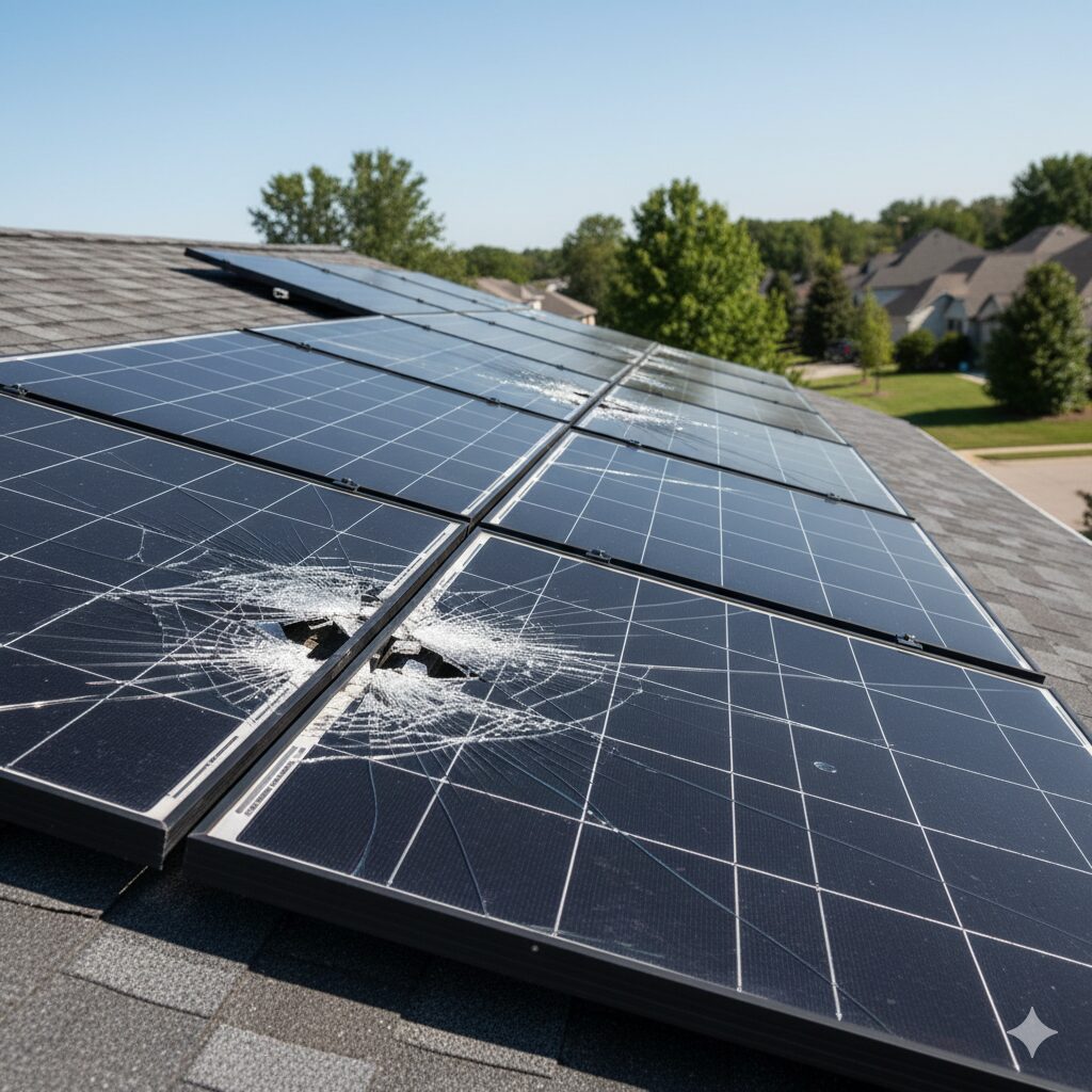 Damaged solar panel needing replacement