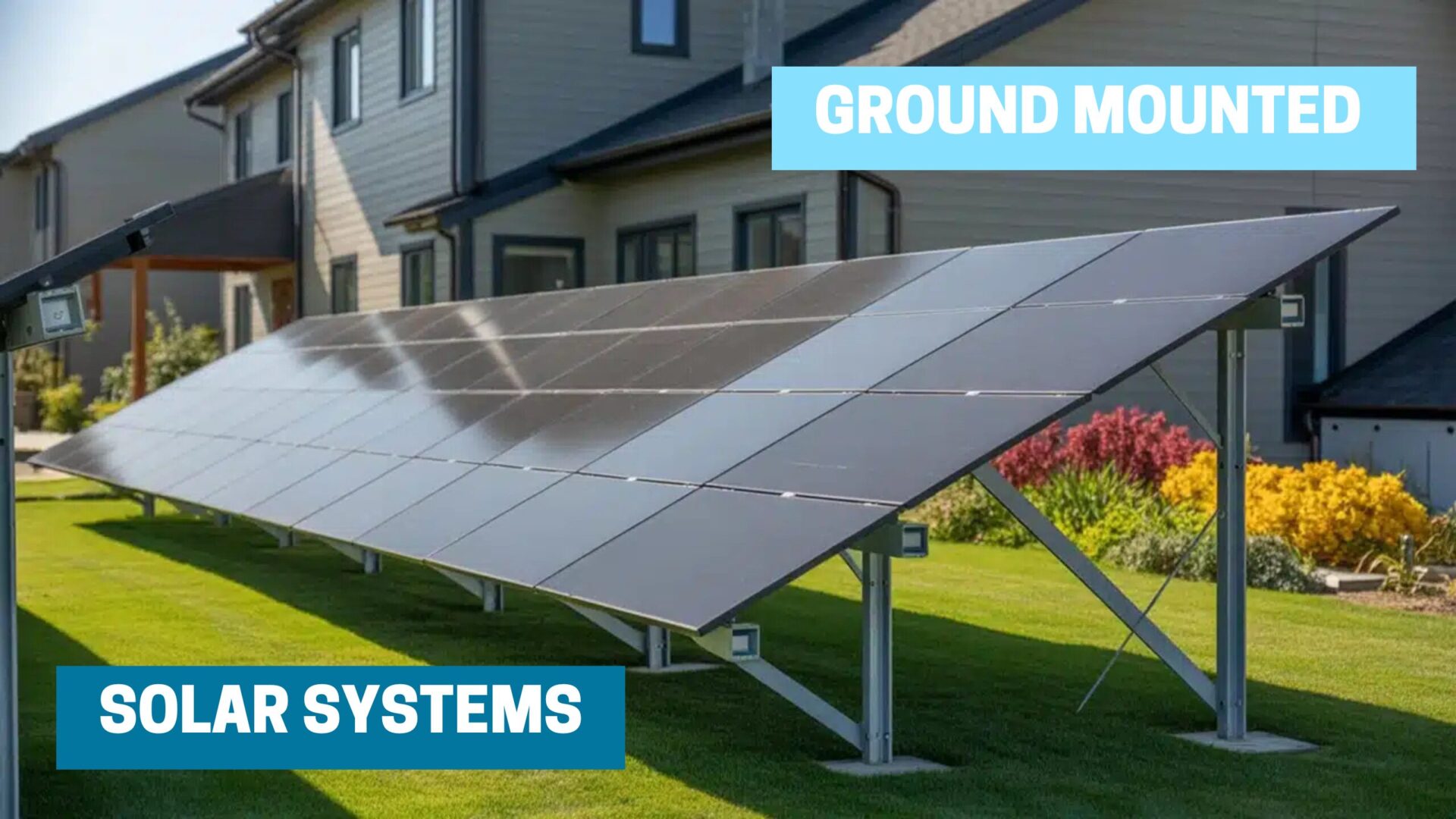 Ground mounted solar panel array in a UK garden or field