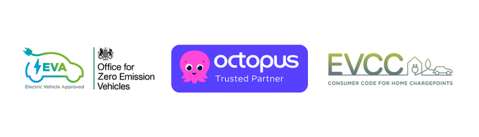 Accreditation logos for OZEV, Octopus Trusted Partner, and NAPIT
