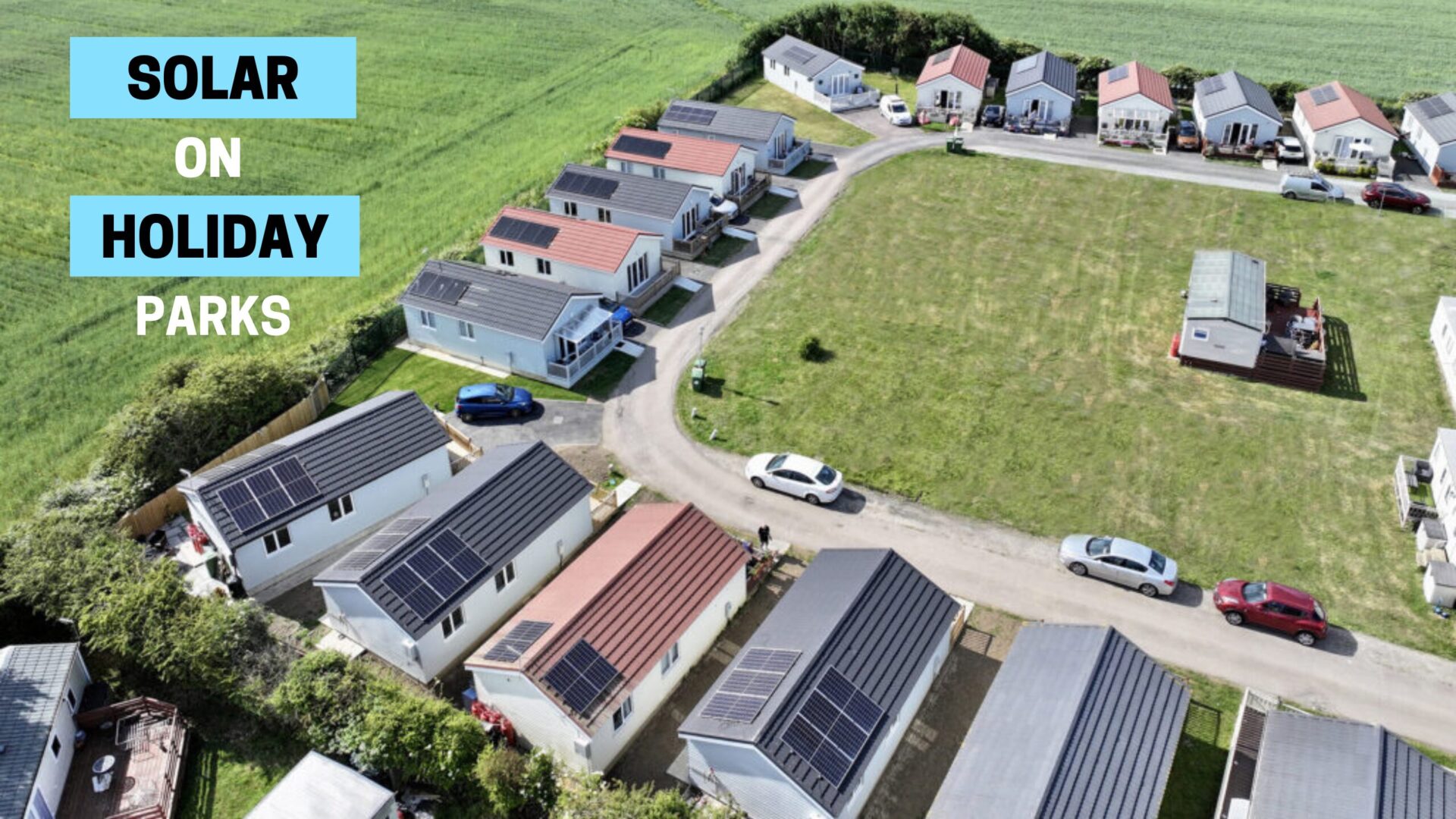 Solar panels installed on lodges at a UK holiday park