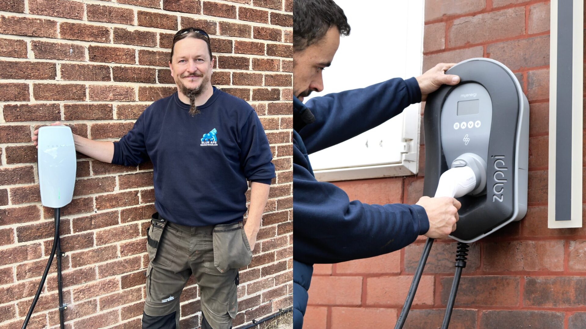 A home EV charger mounted on a wall, charging an electric car