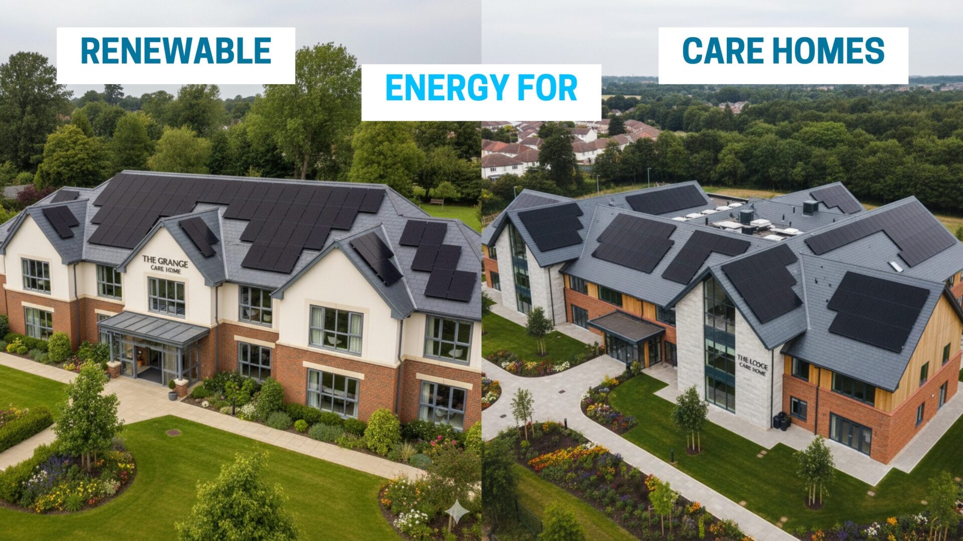 Solar panels on the roof of a large care home facility